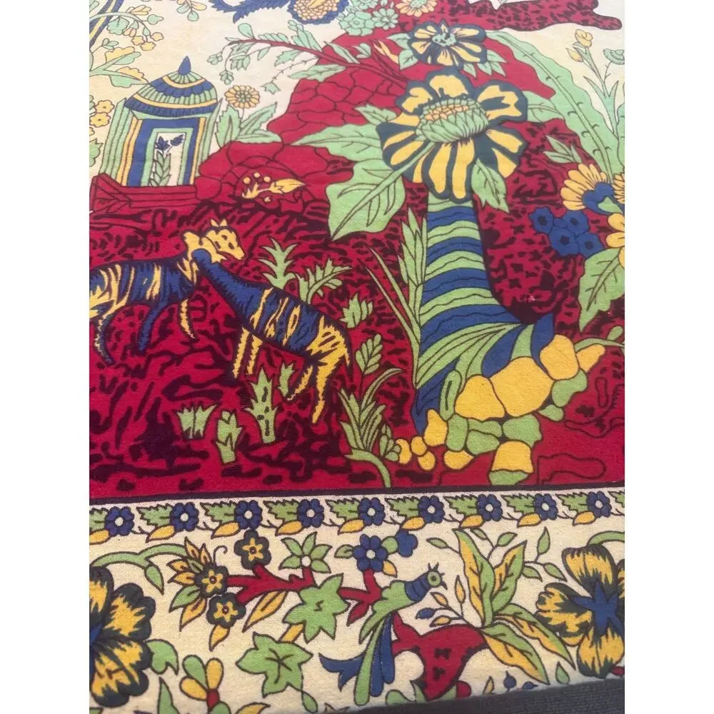 Vintage Indian Tree of Life Cotton Tablecloth 50x80 Floral Bird Boho Cottage